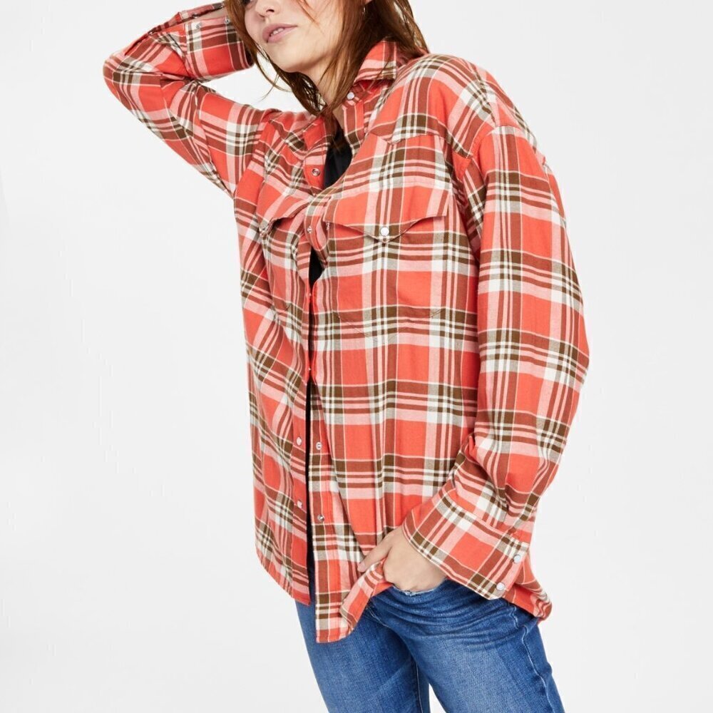 Levi’s Dylan Relaxed Western Flannel Shirt Kelsey Plaid Burnt Sienna Size XL